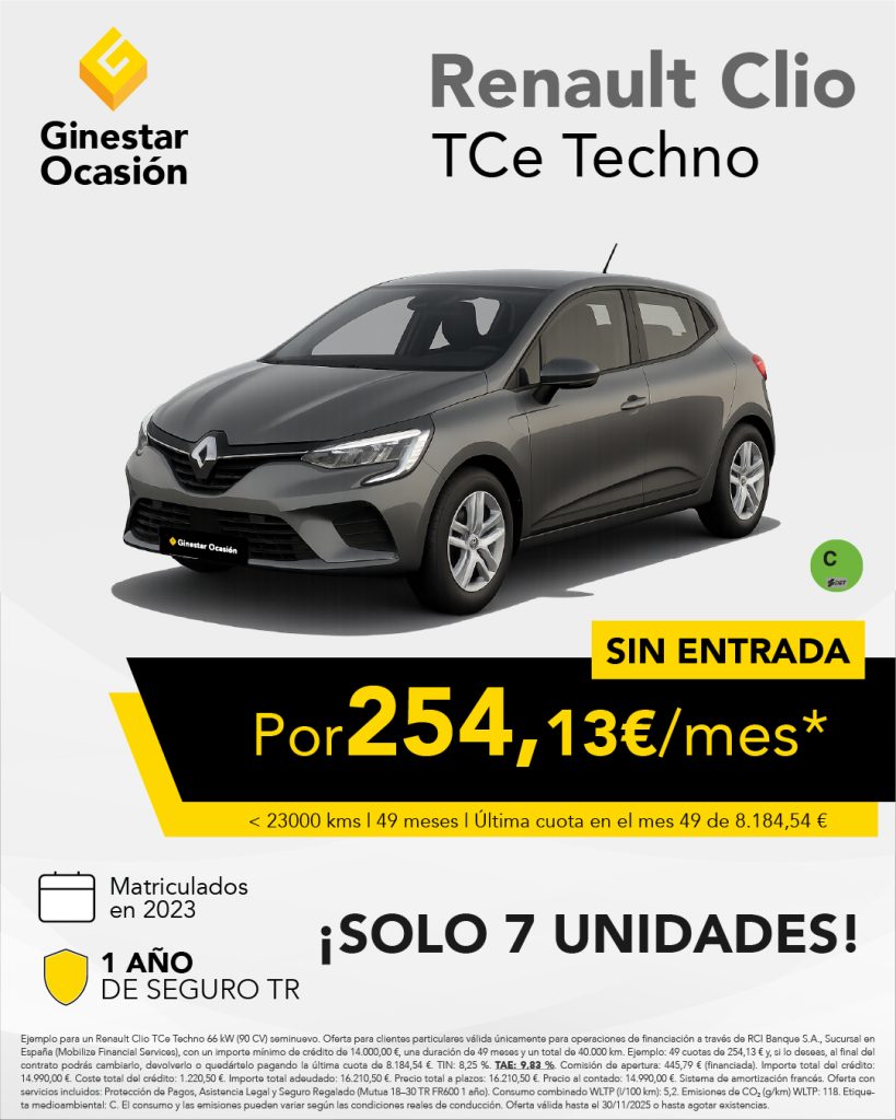 Renault Clio TCE Techno por 254€/mes* sin entrada
