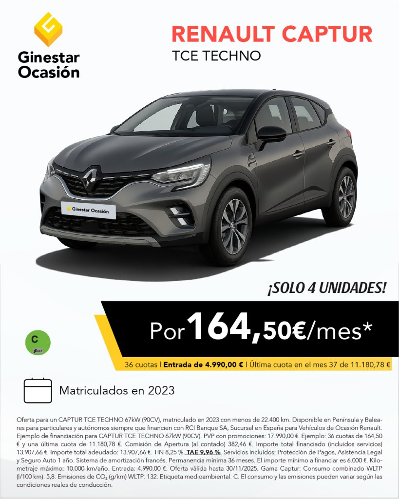 Renault Captur TCe Techno por 164€/mes*